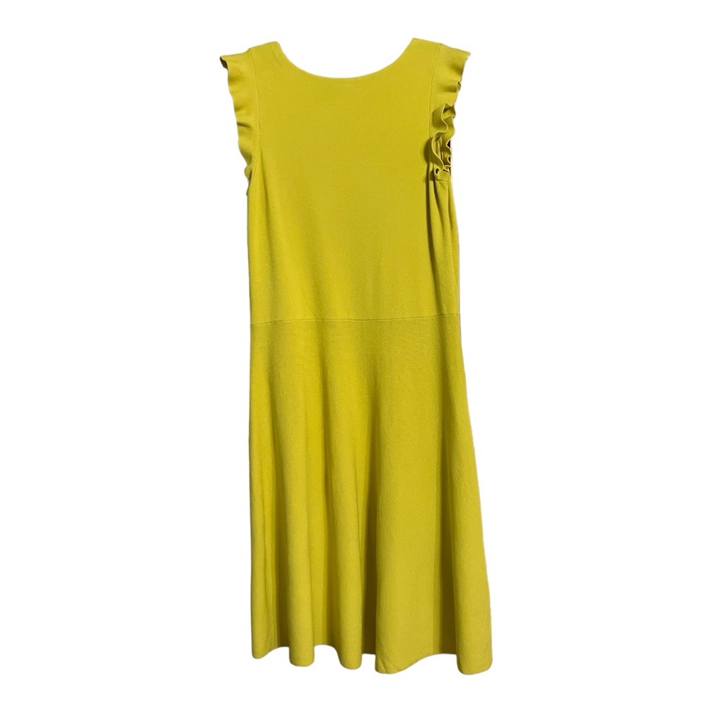 Ann Taylor Yellow Sleeveless Midi Dress with Ruffle Shoulders - Picture 3 of 9